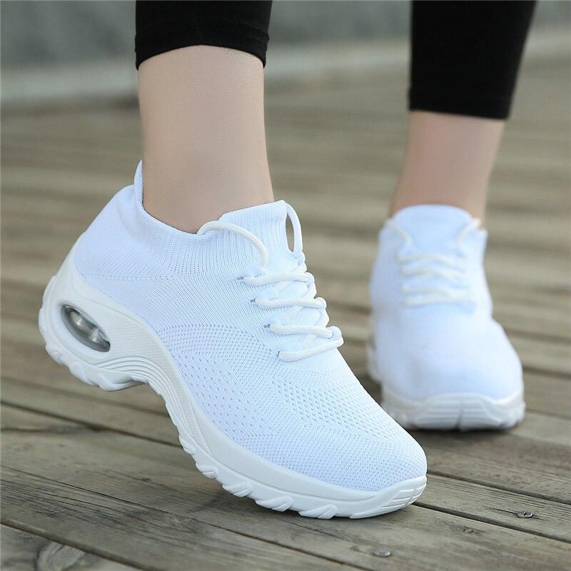 Damyuan Women's Vulcanize Shoes Socks Increase Casual Women's Shoes Breathable and Lightweight Fly Woven Sports Walking Shoes