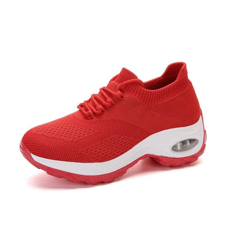 Damyuan Red / 3.5 Women's Vulcanize Shoes Socks Increase Casual Women's Shoes Breathable and Lightweight Fly Woven Sports Walking Shoes