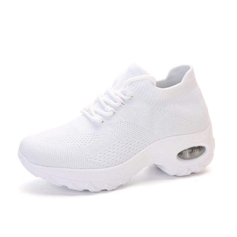 Damyuan White / 3.5 Women's Vulcanize Shoes Socks Increase Casual Women's Shoes Breathable and Lightweight Fly Woven Sports Walking Shoes