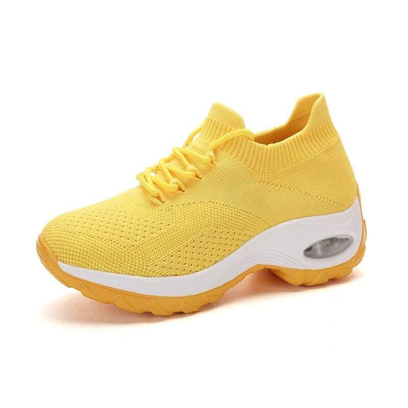 Damyuan Yellow / 3.5 Women's Vulcanize Shoes Socks Increase Casual Women's Shoes Breathable and Lightweight Fly Woven Sports Walking Shoes